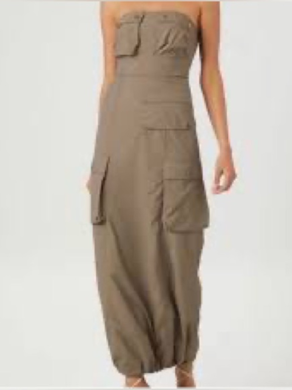Strapless Parachute Cargo Maxi Dress in khaki